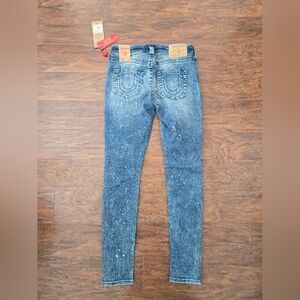 NWT True Religion Jeans Curvy Skinny Acid Wash Womens Size 27 Splatter Sretch